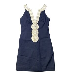 Lilly Pulitzer Women's Valli Shift Dress True Navy Blue Gold Silver Size 0